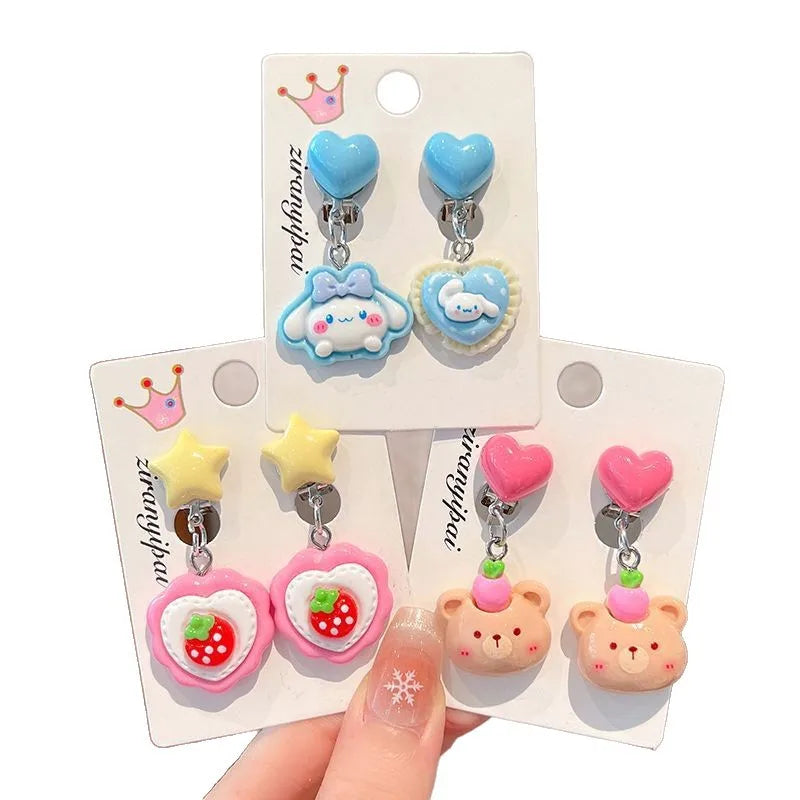 Hello Kitty Kuromi Cartoon Ear Clips Discomfort-free Fake Earrings Qme