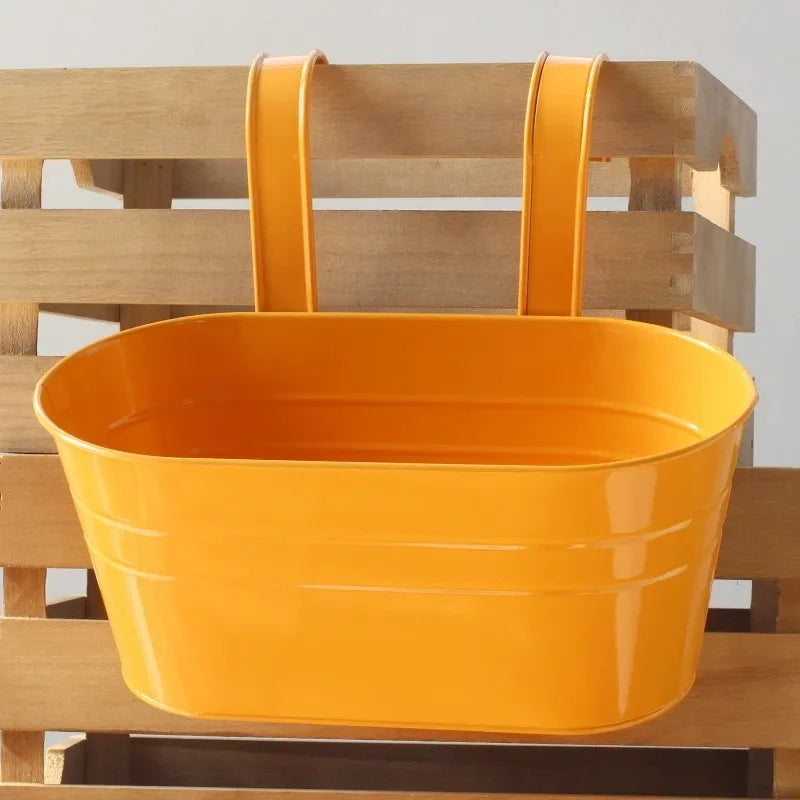 Colorful Hanging Flower Pot Detachable Double Hook Fence Plant Qme Orange