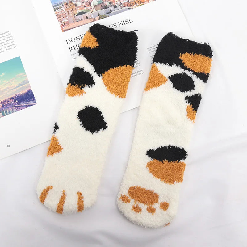 Kawaii Cartoon Socks Women Cute 3d Dog Cat Paw Pattern Female Warm Qme A-2 EU35-41