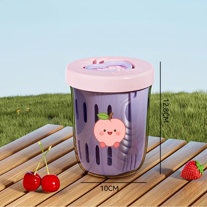 Double-walled Salad Cup with Fork Handle Draining Fruit Cup Portable Leak-proof Oatmeal Container Fresh Food Storage Container Qme 02