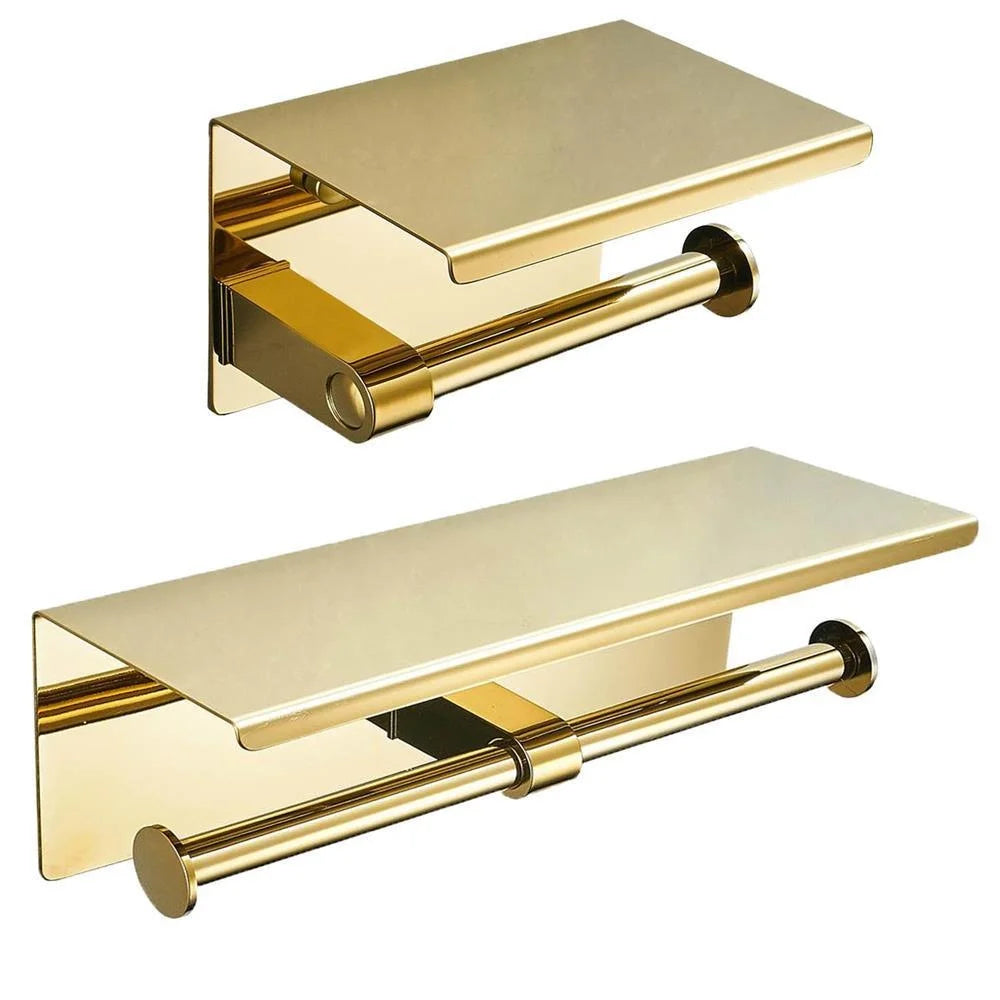 Multi-functional Toilet Paper Holder Roll Shelf Wall Mounted Qme Gold