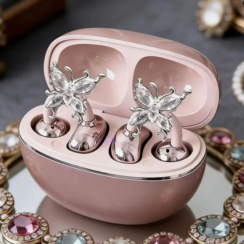 1Pair Fashion Headphone Decoration Clip Removable Diameter Buckle Diamond Butterfly Shape Decorative For Bluetooth Earphone Qme Red