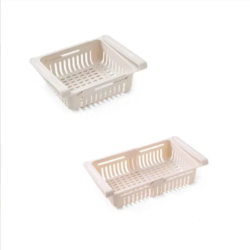 1Pc Refrigerator Storage Basket Flexible Expandable Fridge Organizer Drawer Storage Rack Storage Fresh Box Freezer Box Storage Qme APricot