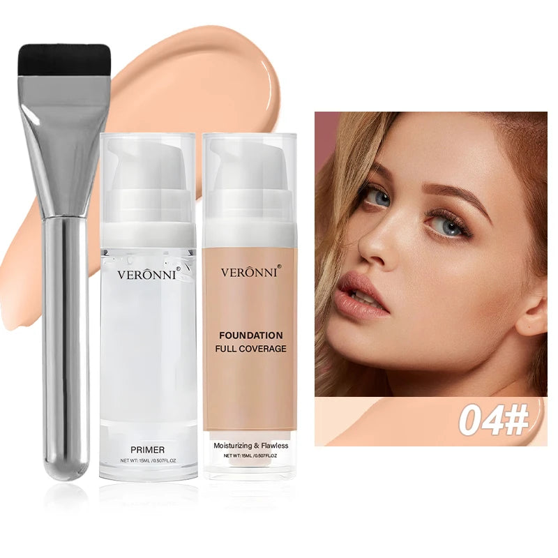VERONNI Full Coverage Foundation& Hydrating Primer Foundation Brush Qme 04