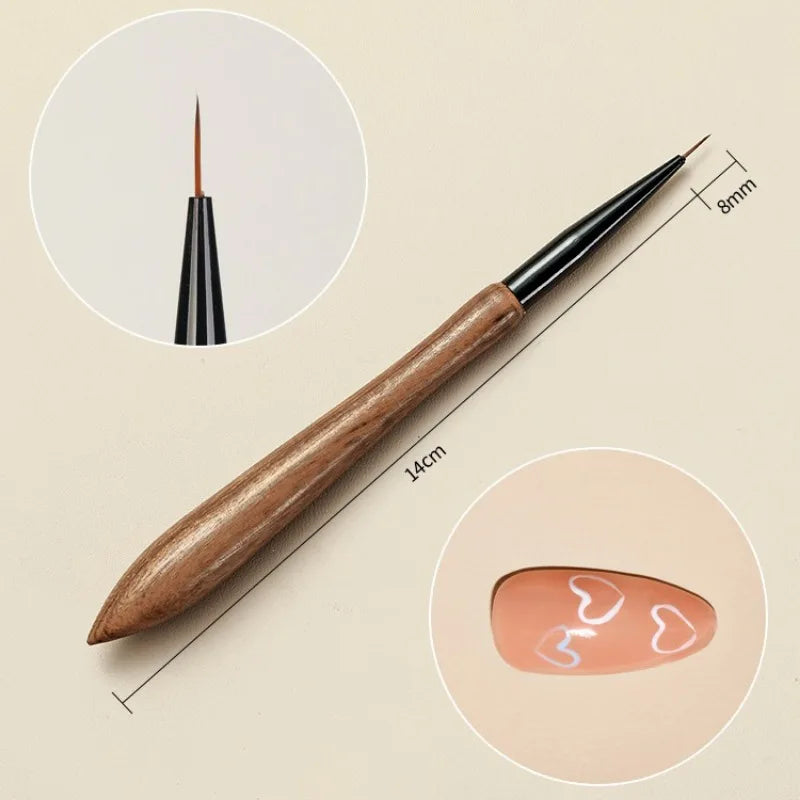 Round Wood Handle Nail Art Liner Brush DIY Painting Pen Sandalwood Brushes Set Drawing Fine Lines Stripe Pen UV Gel Nail Salon Qme 0.9 Line