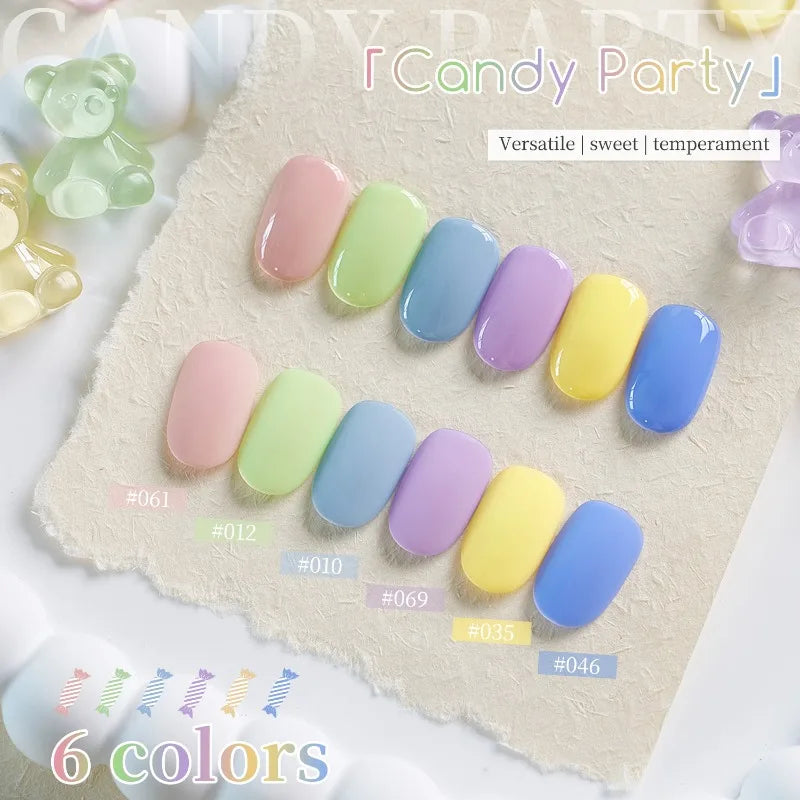 Candy Color Gel Nail Polish Set, 6 Colors High Saturation Macaron Solid Nail Gel, Pastel Purple Peach Pink Salon Quality Varnish Qme