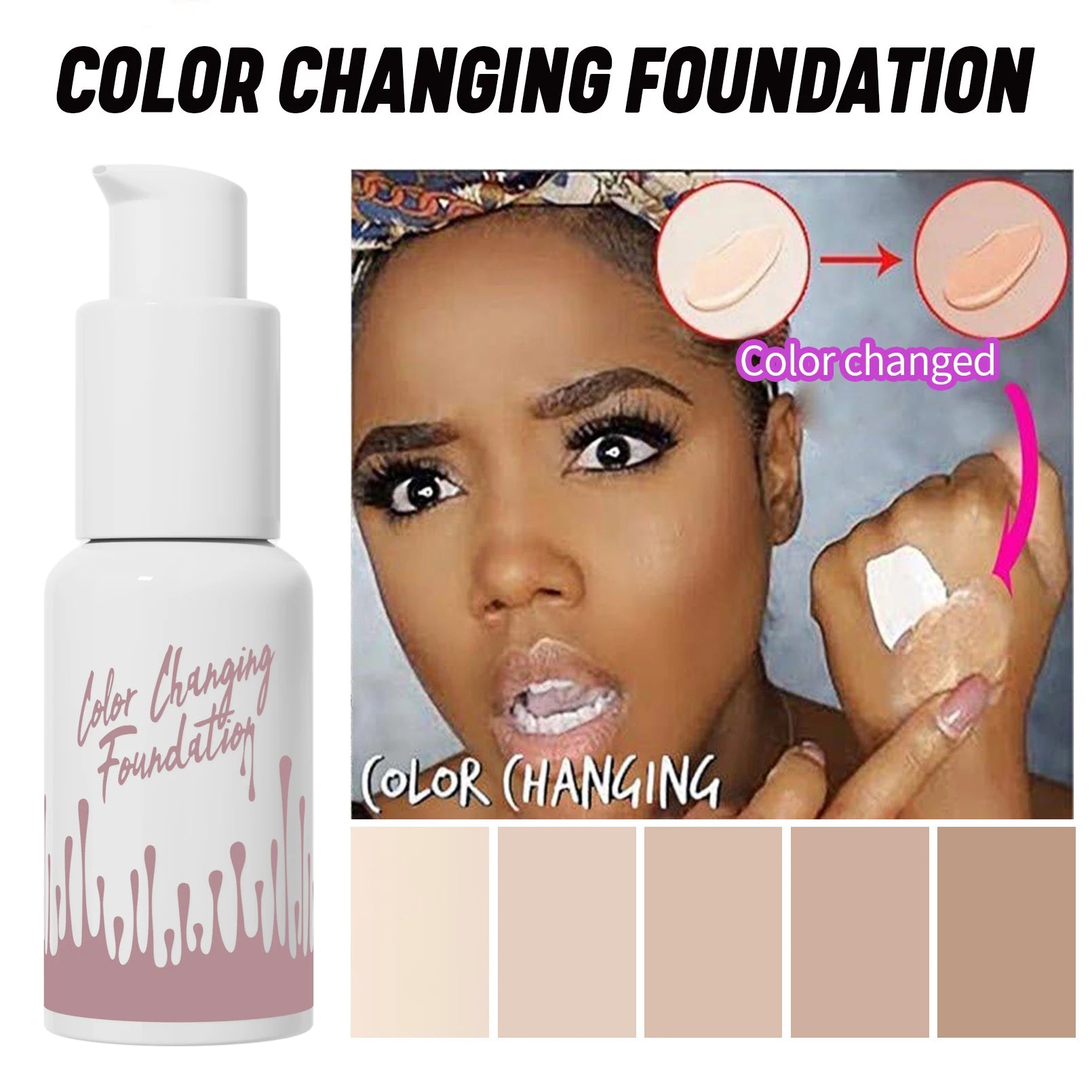 1PC Magic Color Changing Foundation Liquid Soft Matte Long Lasting Hydrating Makeup Base Cream for All Different Skin Tone Qme
