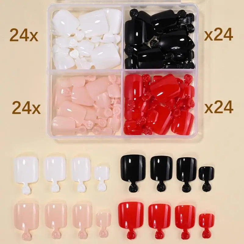 4 Grid Short Square False Toenail Tips Full Cover Artificial Fake Qme 5