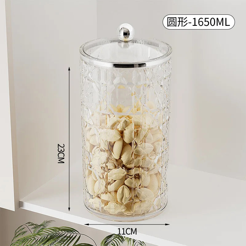 2-Piece Airtight Food Storage Containers for Kitchen Cereal Nuts Spices Grains Dried Fruit Plastic Sealed Canisters with Lids Qme Circle 1650ml-2Pcs