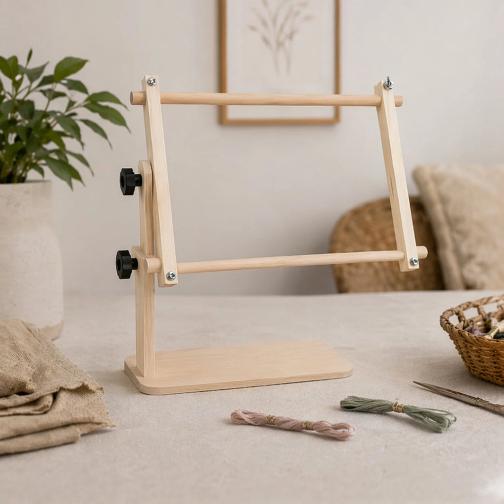 Adjustable Tabletop Embroidery Stand Multi-Purpose Hands-Free Cross Stitch Frame Holder Wood Scroll Frame for Stable Stitching Qme