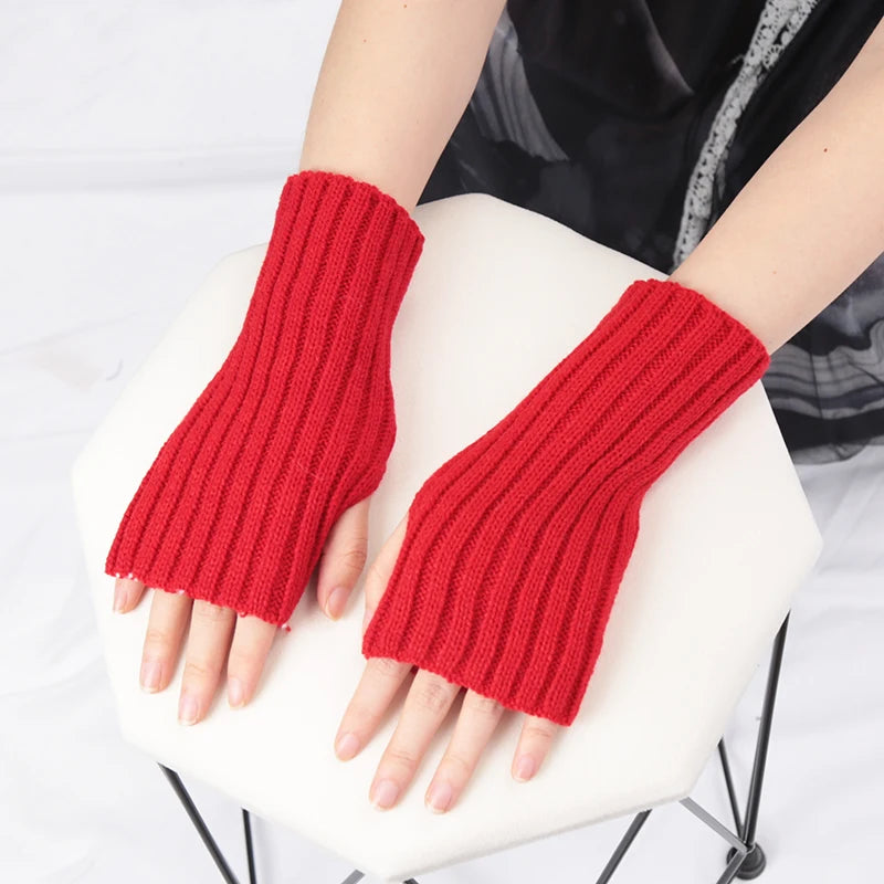Women Gloves Fashion Hand Warmer Winter Glove Girls Arm Crochet Knitting Goth Lolita Solid Fingerless Mitten Kawaii Accessories Qme