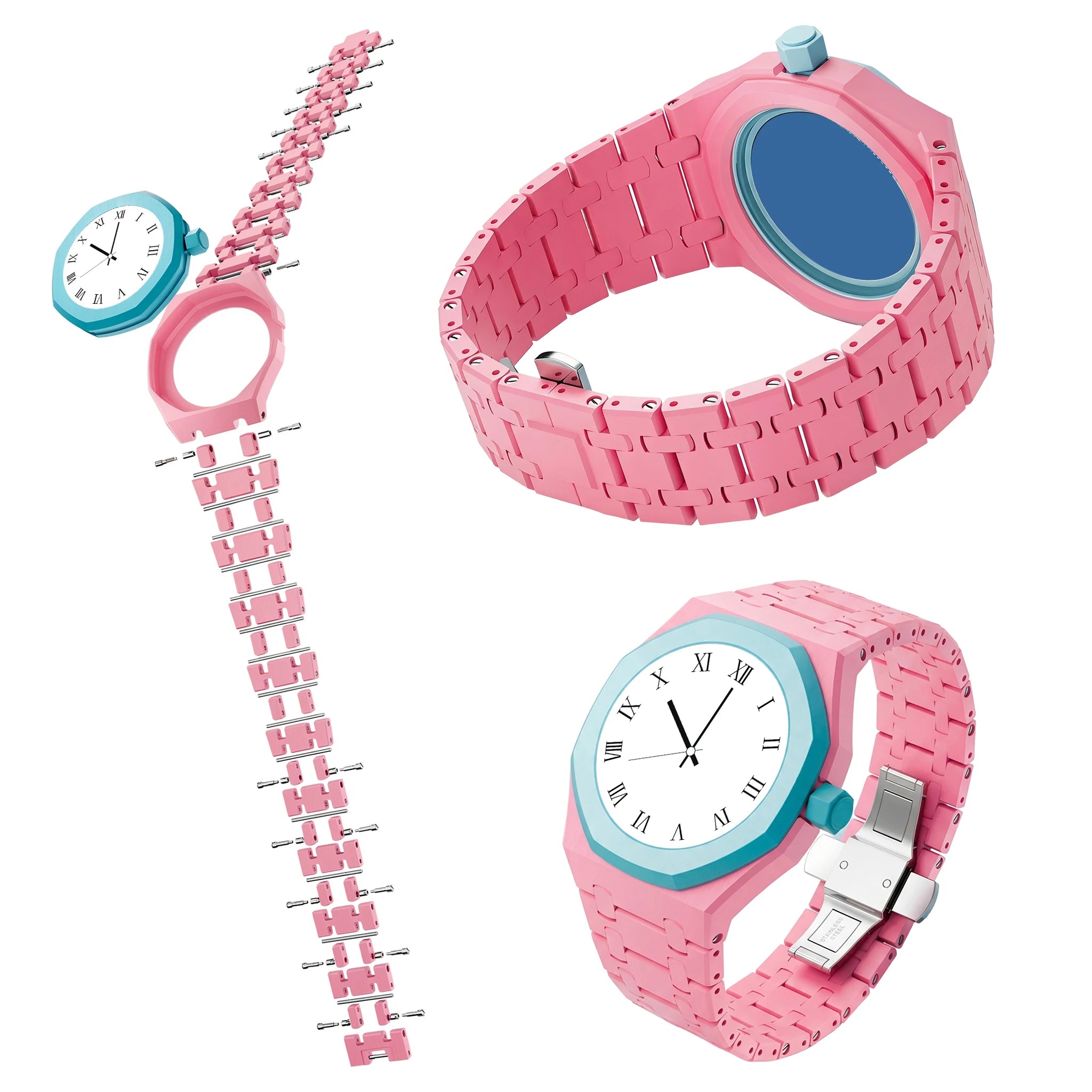 Ceramic Case Mod Kit Compatible with Swatch X AP Royal POP Changer Watch Full Case+Link Bracelet Strap Watch Mod Accessory Qme