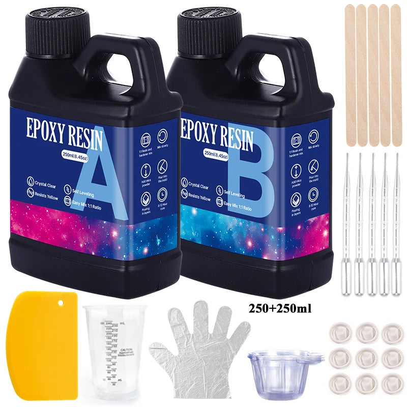 Fast Curing 1:1 Crystal Clear Epoxy Resin Kit Heat Resistant Casting Coating Resin for Art DIY Craft Jewelry Wood Table Top Qme 250ml 250ml kit 1