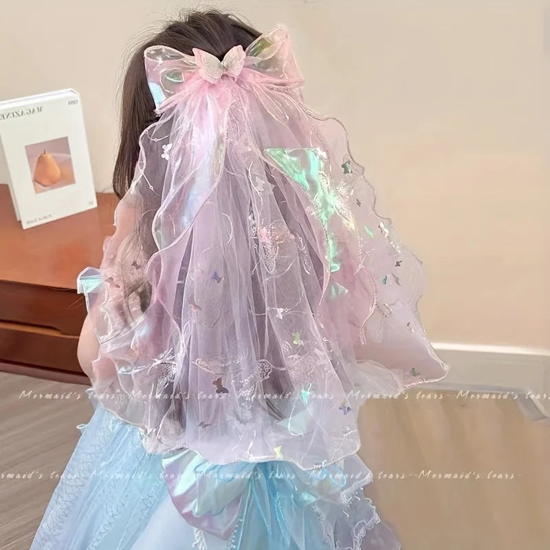 [Butterfly Hair Clip] Angel-Inspired Iridescent Butterfly Hair Clip with Delicate Veil - Elegant Accessory for Women Qme