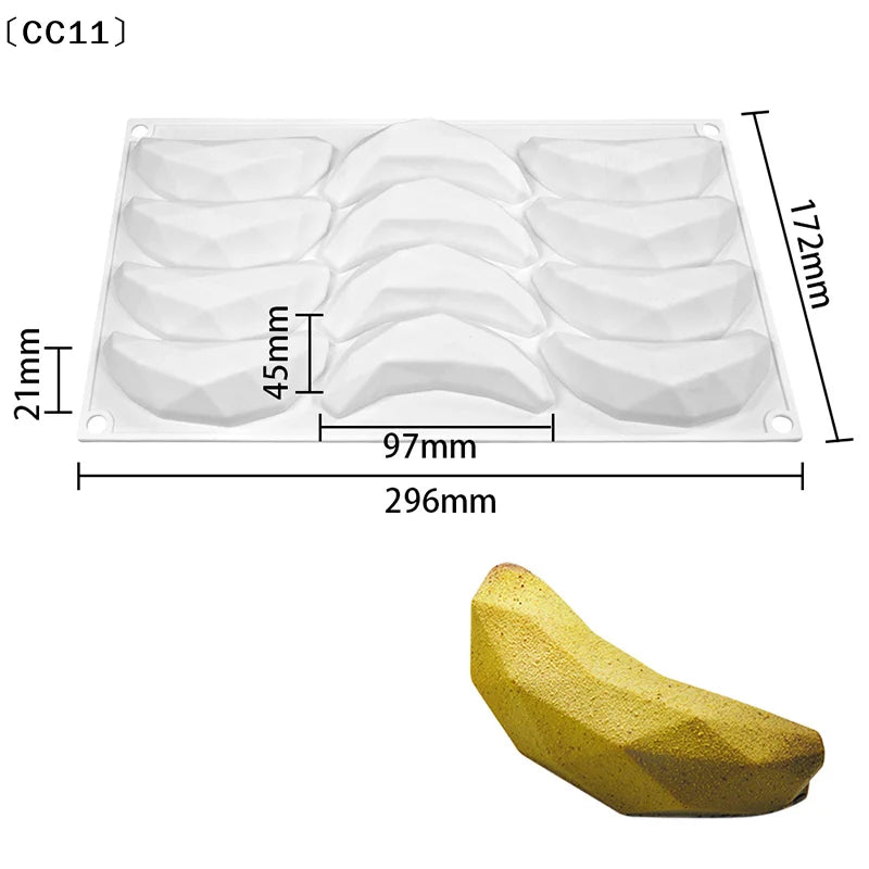 12 Cells Banana Design Food Grade Silicone Cake Molds Fruit Mousse Qme