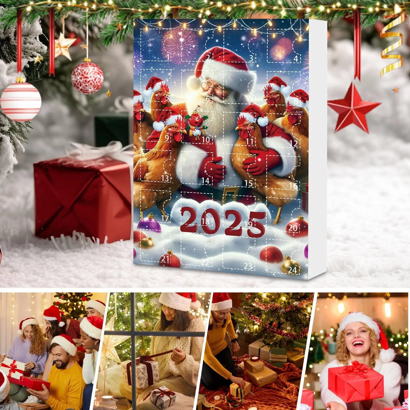 Advent Ornaments 24-Day Chicken Countdown Calendar 2025 2D Acrylic Qme