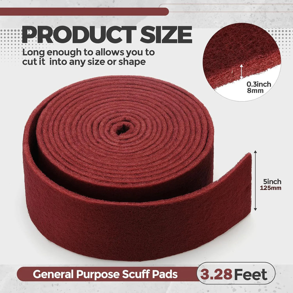 5inch X 3.28 Feet Chestnut Red Universal Scouring Pad Roll,Used for Paint Primer Pre-Treatment, and Surface Preparation Qme