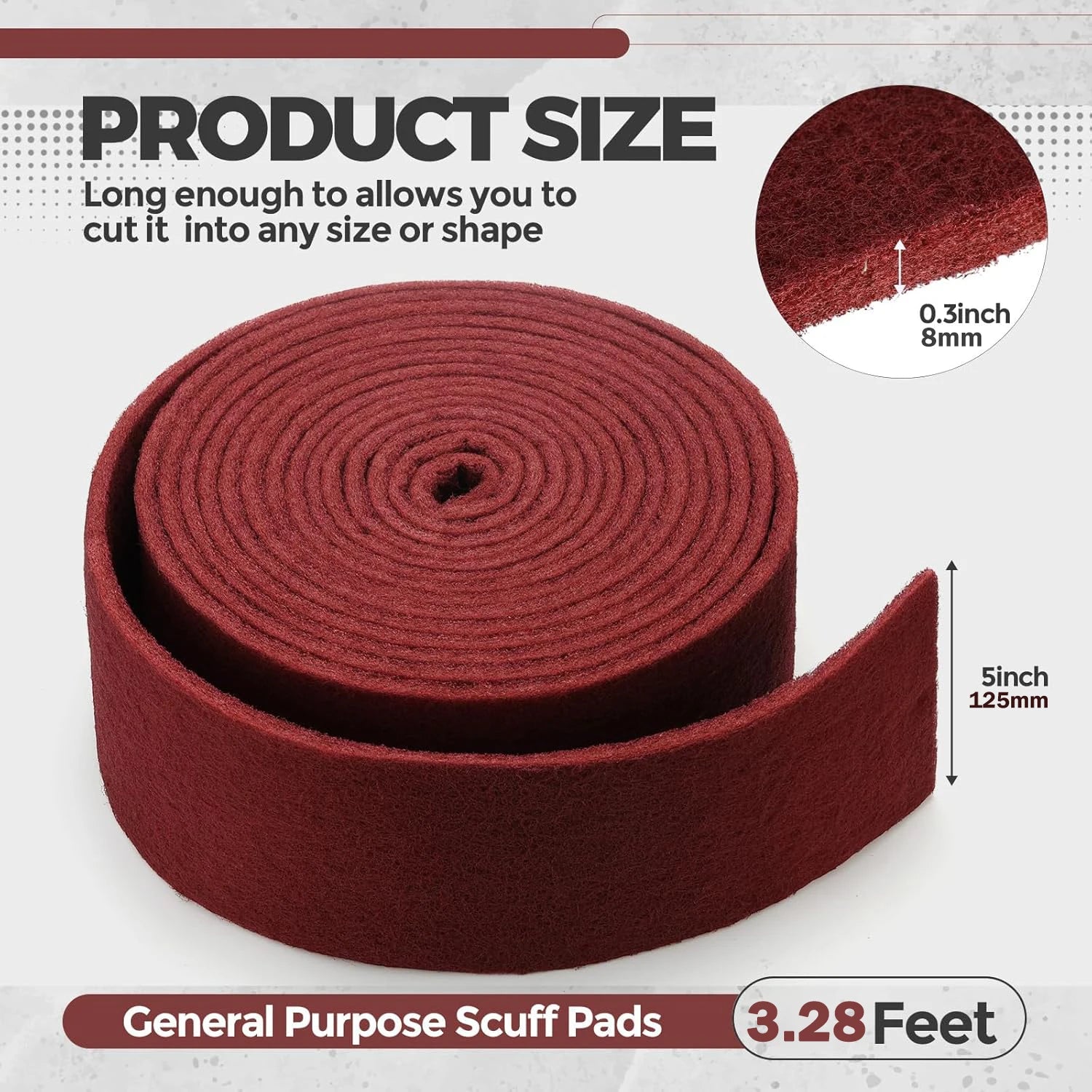 5inch X 3.28 Feet Chestnut Red Universal Scouring Pad Roll,Used for Paint Primer Pre-Treatment, and Surface Preparation Qme