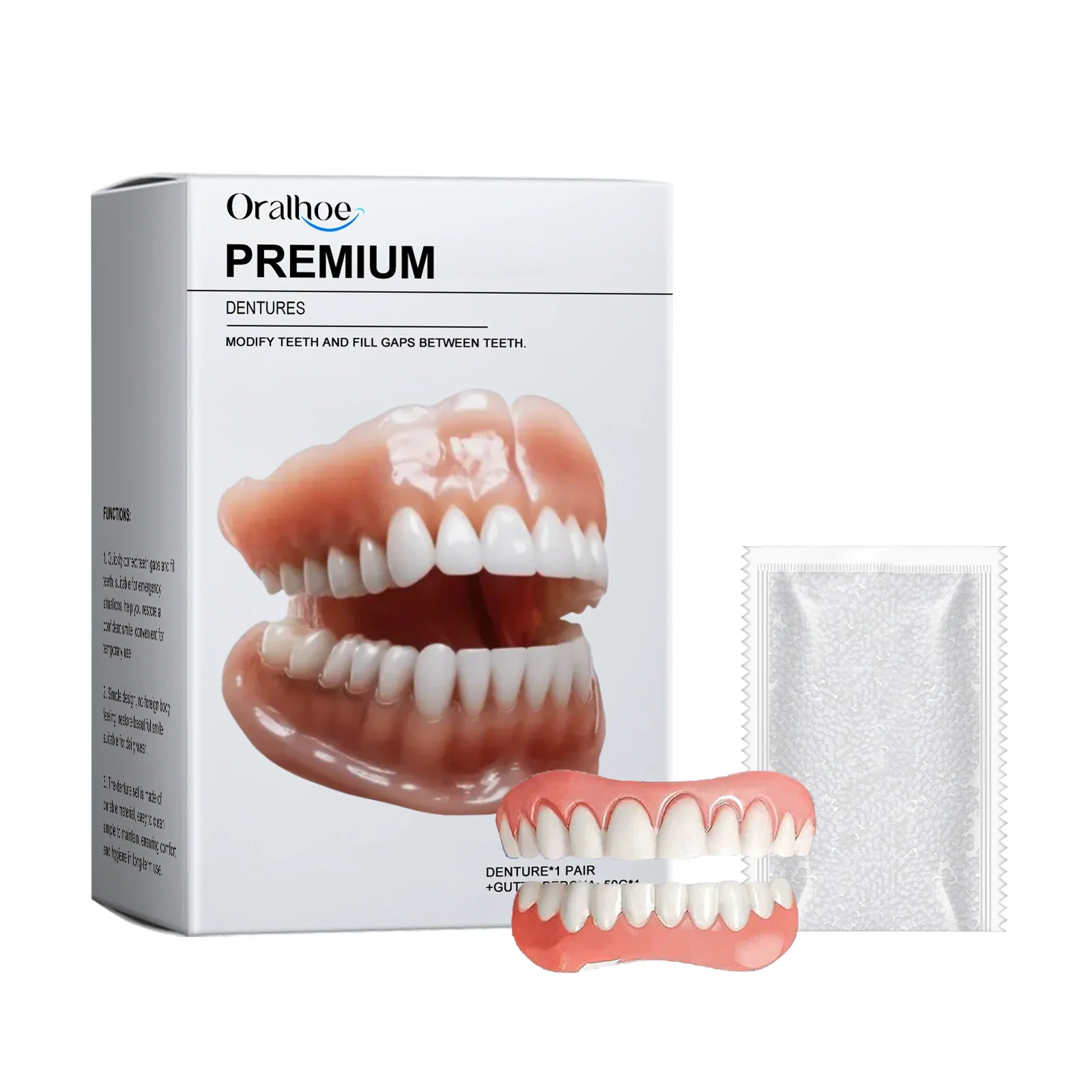 Soft Silicone Dentures to Eat Enhance Chewing Ability Improve Dark Tooth Loss Temporary Orthodontic Braces False Teeth Full Set Qme 1Set Boxed