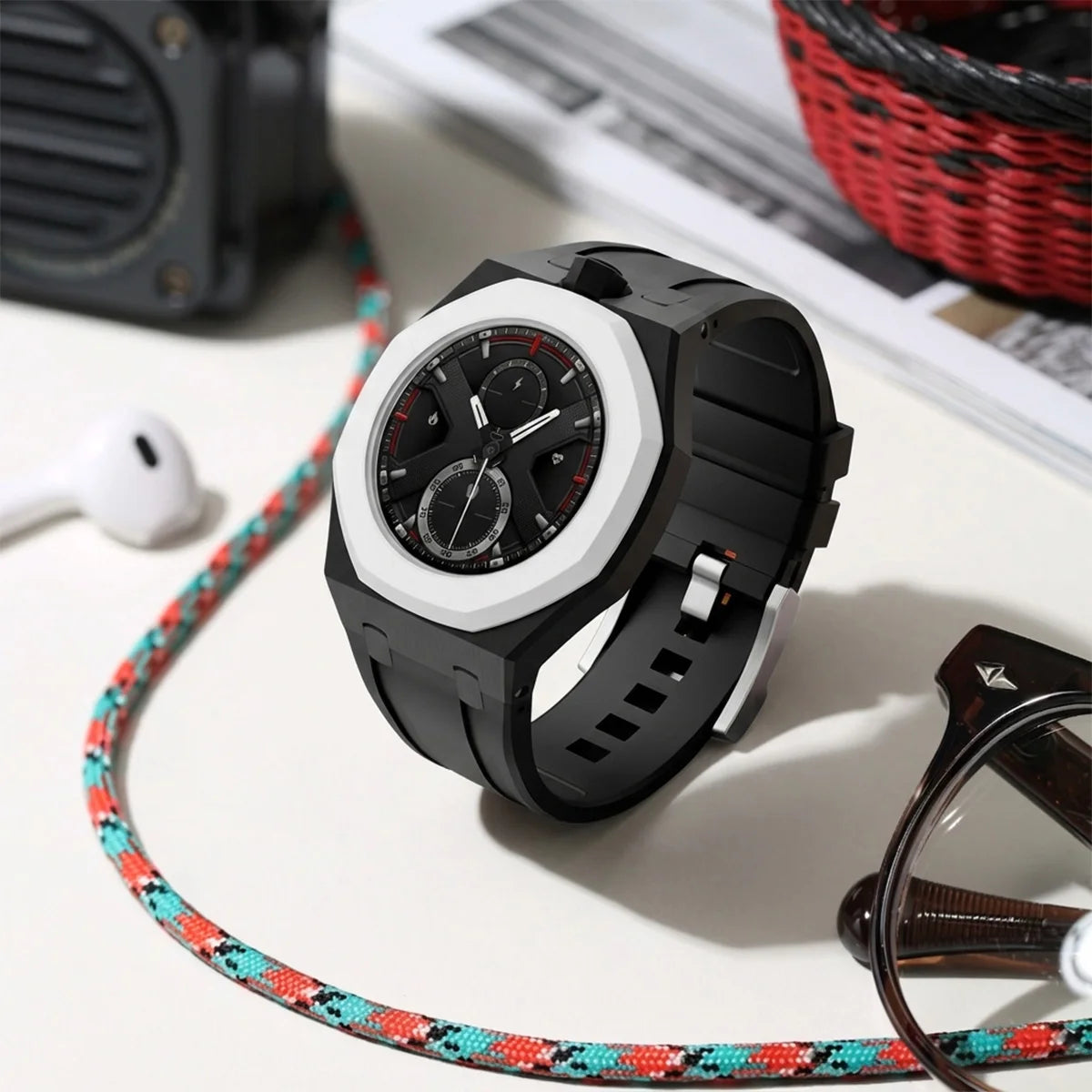 2 In 1 Strap + Case for Swatch x AP Royal Pop Pocket Watch Change to Wristwatch Ceramic+Silicone Band Wrist Strap Accessories Qme