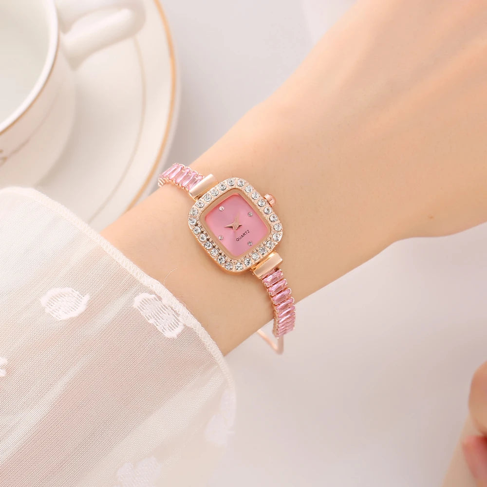 New Fashion Solid Color Zircon Fine Strap with Diamond Set Women's Watch, Free Adjustable Bracelet, Women's Style Qme 2