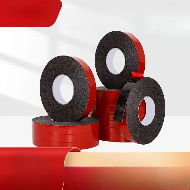 Strong Double-Sided Adhesive Tape - Adhesion Red Foam Tape for Securing Cables, Straps, Signs - Durable Hold on Smooth Surfaces Qme
