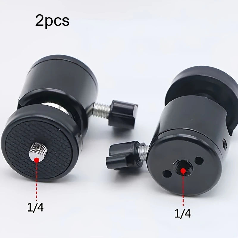 Mini Metal Ball Head Tripod Mount Adapter, 1/4 Inch Screw Swivel Ballhead for DSLR Camera Ring Light Phone Live Streaming Stand Qme 2pcs