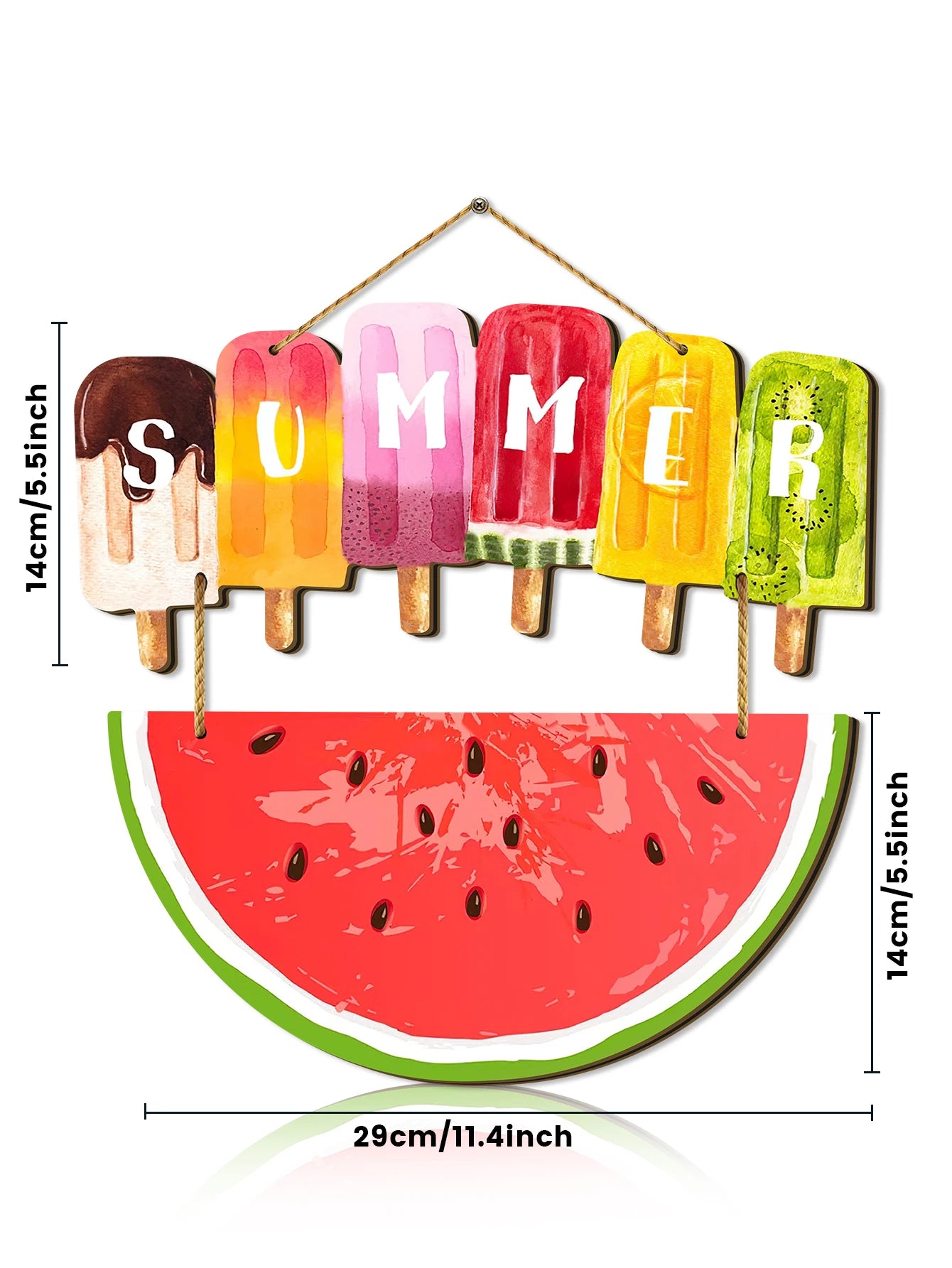 Summer watermelon Wooden Hanging Sign, Welcome Decor For Door Wall Porch Indoor Outdoor，Summer Party Home Decoration Qme
