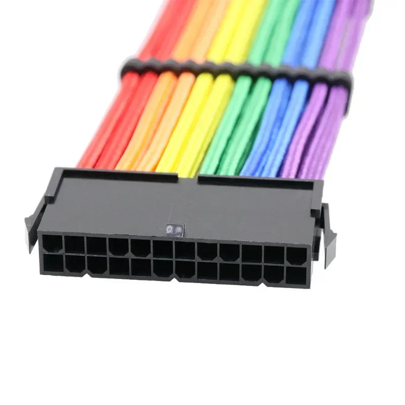 New ATX Standard 24Pin 8Pin Power Cord Adapter Converter Vga Line Graphics Card 6+2pin Rainbow Cotton Mesh Woven Extension Cord Qme