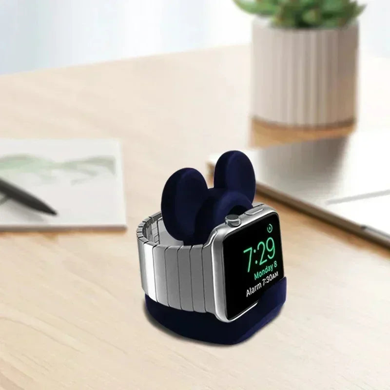 Mickey Mouse Charger Stand Minnie Desktop Holder for Apple Watch 9 8 7 6 5 4 iWatch 3 2 1 SE Cartoon Silicone Charging Base Qme