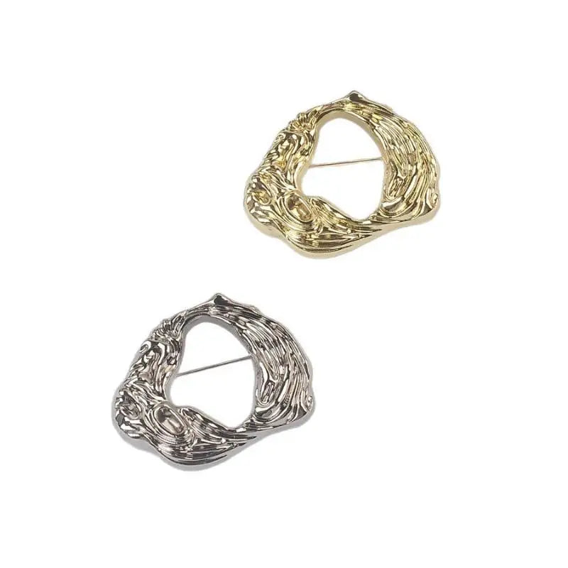 Trendy Gold Silver Color Big Round Brooches For Women Minimalist Metal Irregular Folded Pin Brooch Jewelry Gift Qme