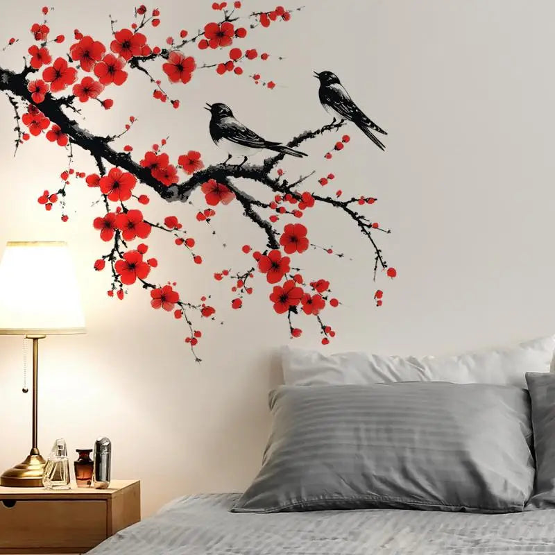 Living Room Home Decoration Decal Ink Chinese Sakura Japanese Cherry Qme