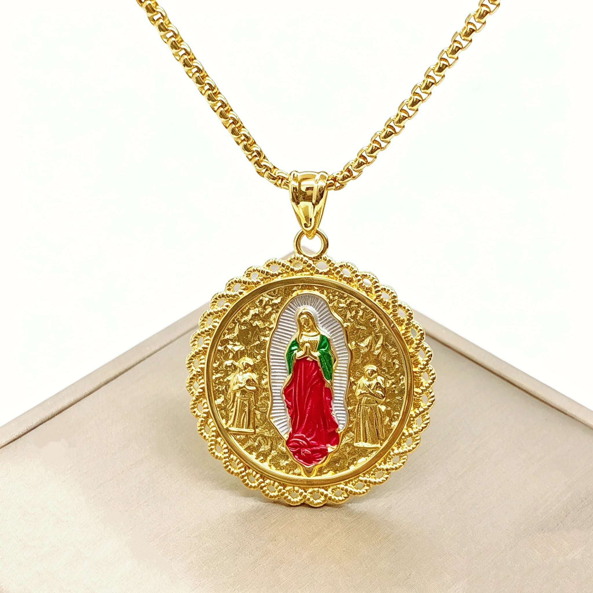 Gold-Plated 60/45cm Simple Round Virgin Mary St. Jude Cross Stainless Steel Necklace for Men Women Daily Party Religious Jewelr Qme 3 60cm