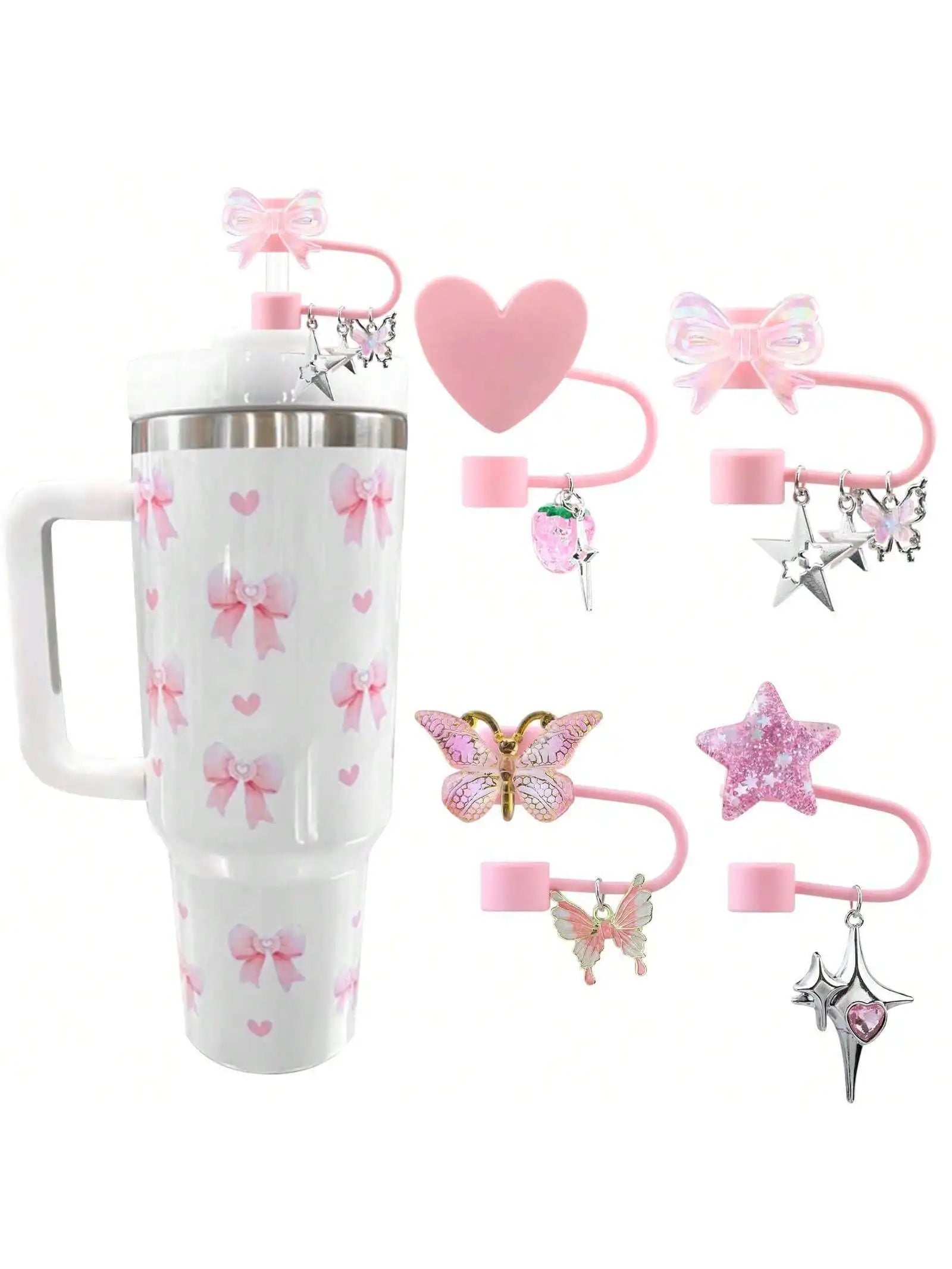 Cute Dust Cover Strawberry Star Pendant Straw Lid Compatible Stanley Qme Combination 3