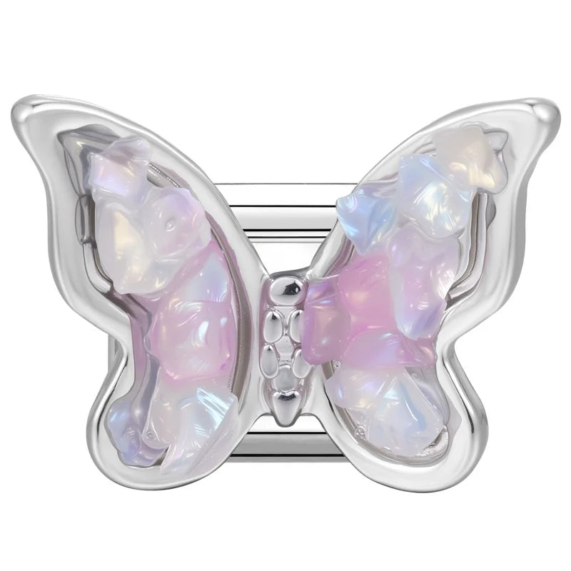 Zircon Bow Knot Blue Flowers Pink Heart Purple Butterfly Italian Charm Links Fit 9mm Bracelet Stainless Steel DIY Making Gifts Qme Style 31