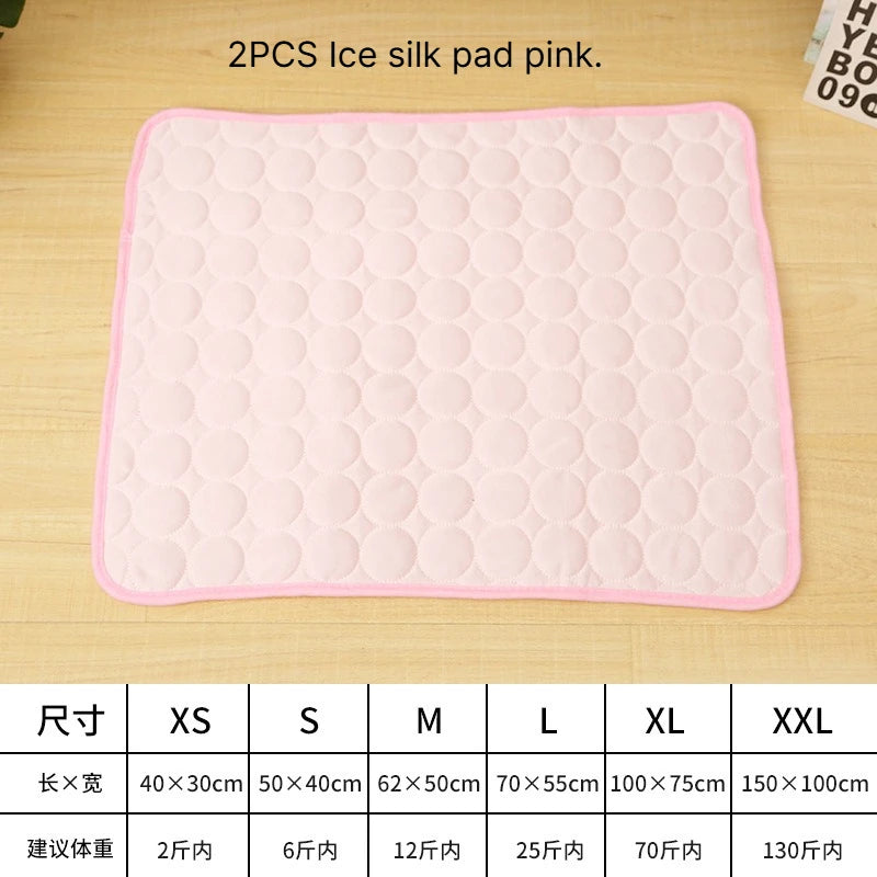 A Cooling Mat Summer Pet Cold Bed Extra Large For Small Big Dogs Pet Accessories Cat Durable Blanket Sofa Cat Ice Pad Blanket Qme Ice silk pad pink M