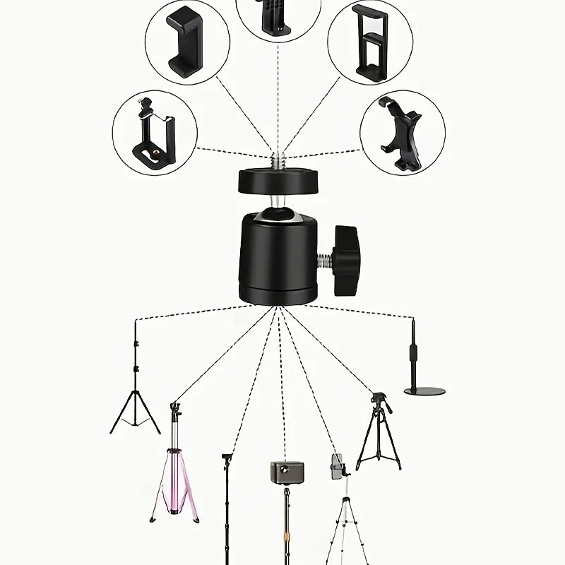 Mini Metal Ball Head Tripod Mount Adapter, 1/4 Inch Screw Swivel Ballhead for DSLR Camera Ring Light Phone Live Streaming Stand Qme
