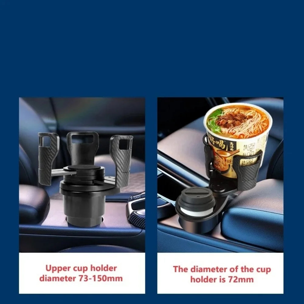Universal Car Beverage Cup Holder Retractable 360Degree Rotating Bracket Dual Cup & Phone Holder Auto Interior Storage Organizer Qme