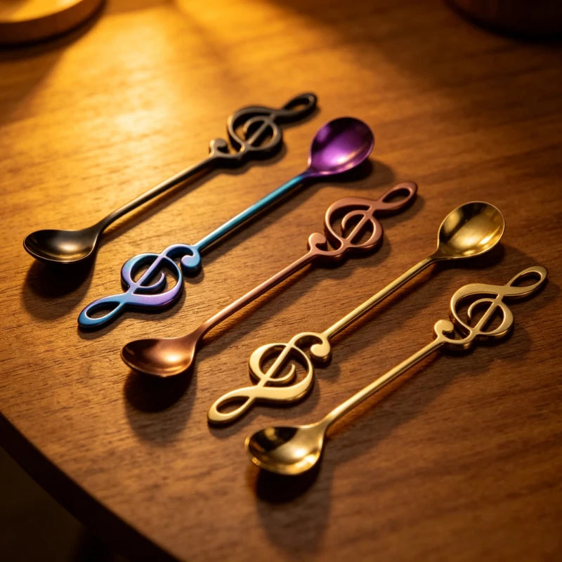 Creative Musical Note Coffee Spoon Stainless Steel Stirring Spoon Ice Cream Dessert Teaspoon Unique Kitchen Tableware Accessory Qme