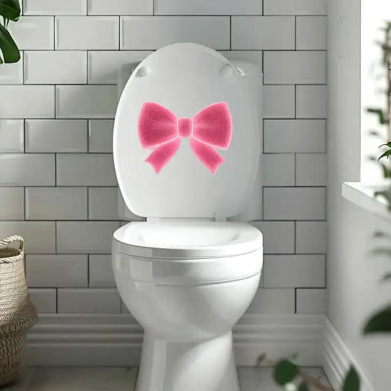 Glow-in-the-Dark Toilet Decoration Decals Luminous Toilet Seat Cover Sticker Pink Bowknot Design PVC Toilet Lid Wall Decoration Qme