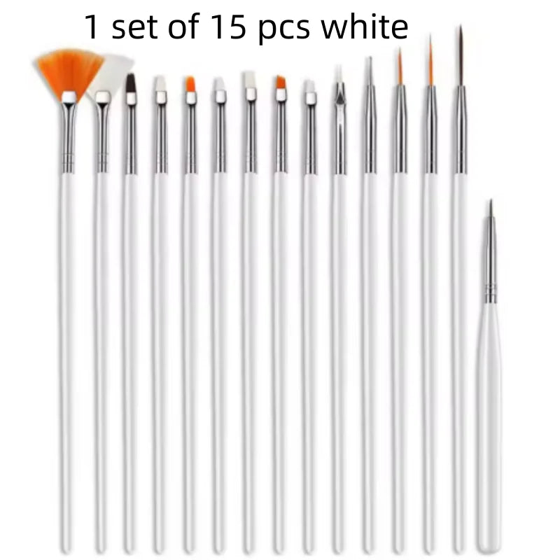 1set/15pcs color Nail Art Brush Set UV Gel Polish Pen Acrylic Nail Design Painting Tools for Nail Artistry Qme 15pcs white