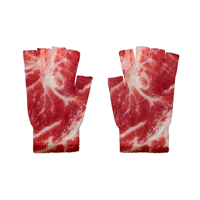 Meat Design Winter Autumn Men's Fun Pork Belly Pattern Gloves Women's Qme style8 One Size
