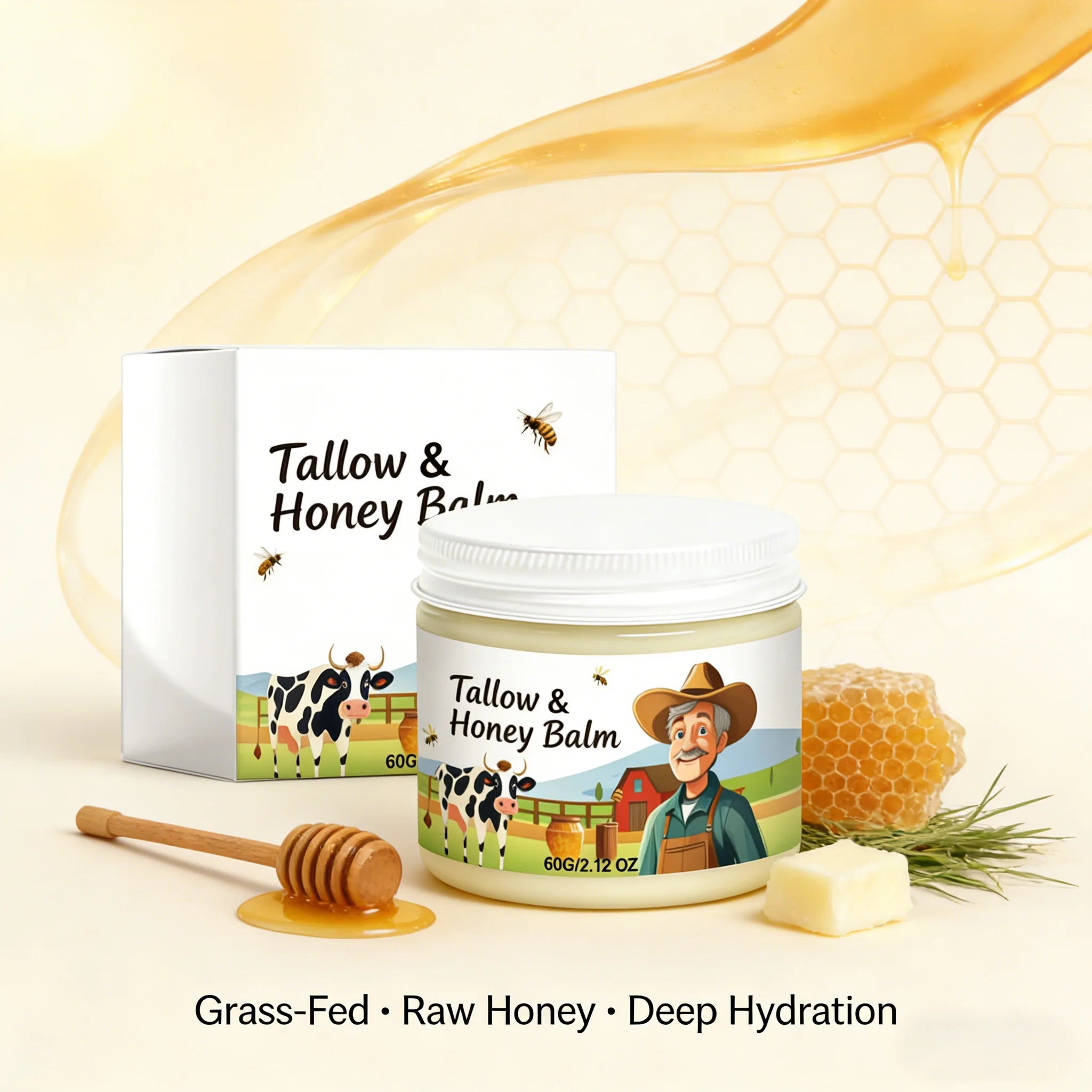 Hydrating Tallow & Honey Balm Skin Nourishing Smoothing Delicate Moisturizer to Improve Texture for Soft Firm Skin Daily Skincar Qme