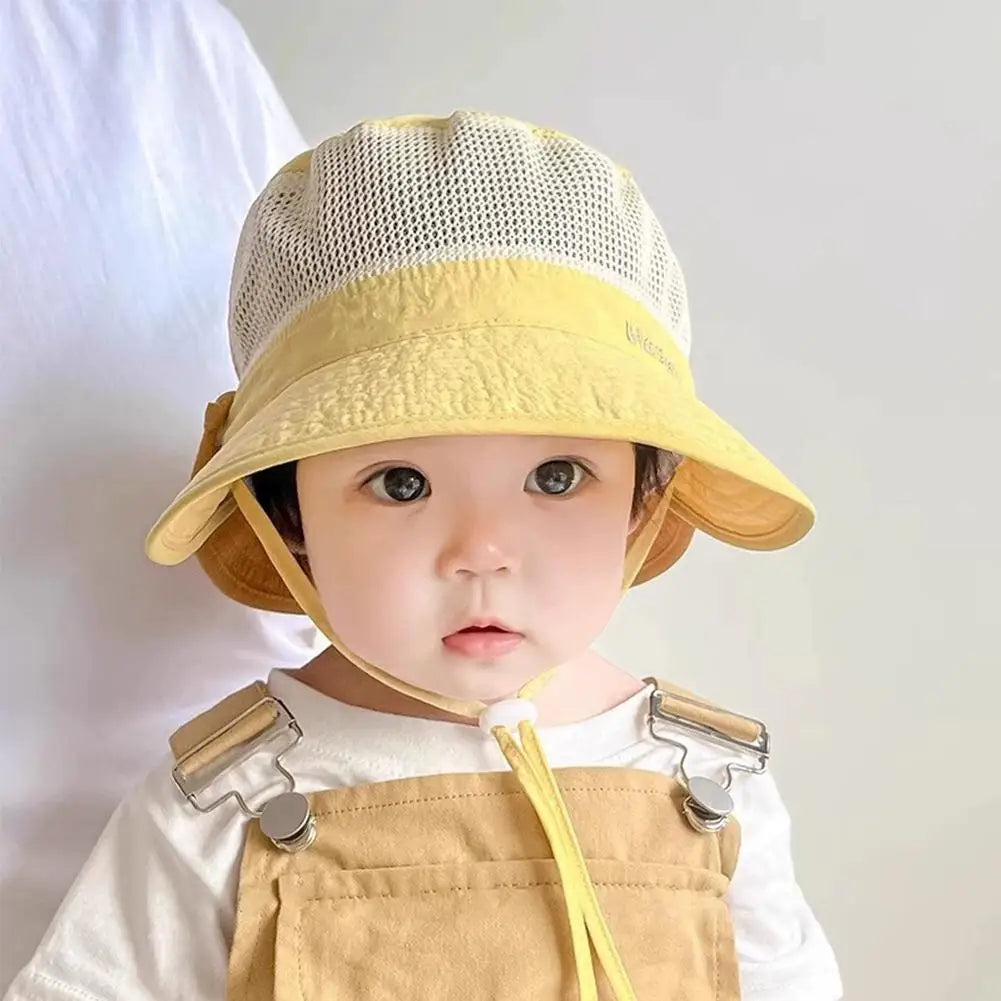 Summer Mesh Breathable Bucket Hats Cute Kids Sun Hat Wide Brim Beach Qme