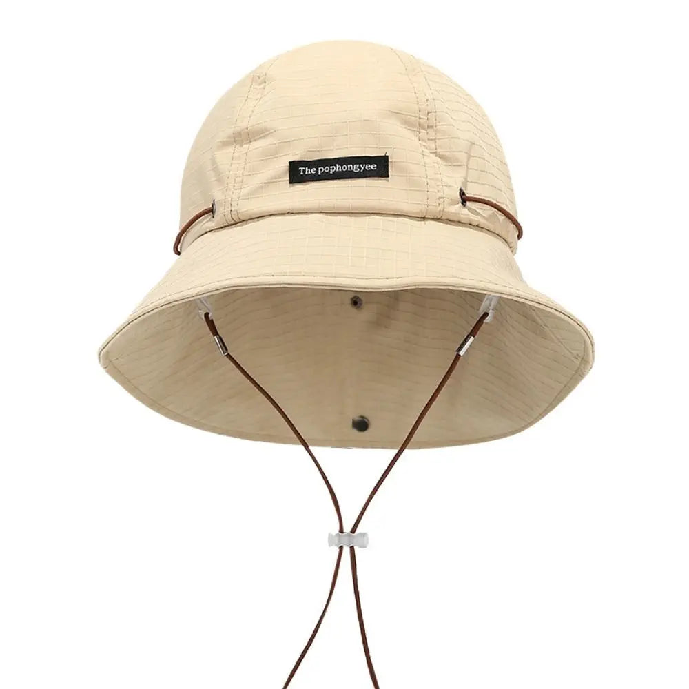 Simple Solid Color Drawstring Fisherman Hat Quick-drying with Neck cover Wide Brim Sun Hat Sun Protection Hiking Hat Summer Qme