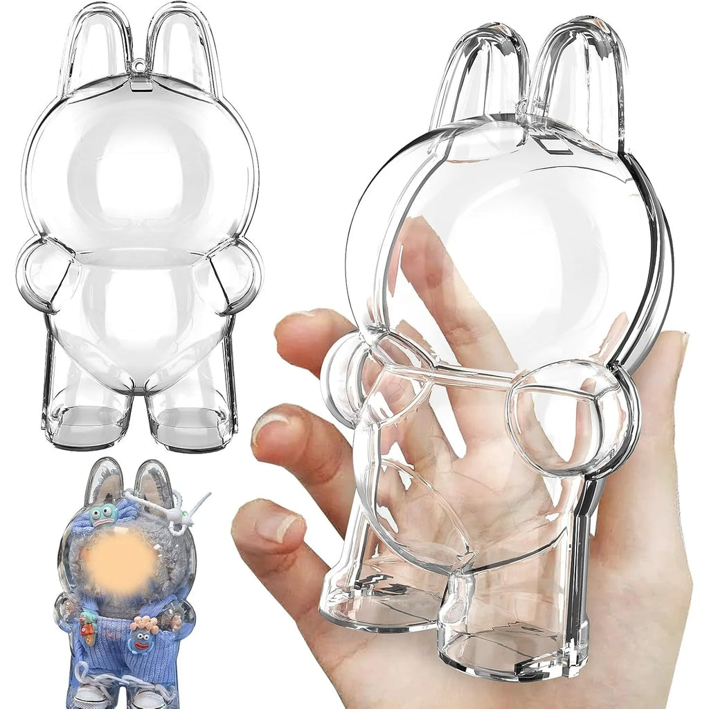 Protective Case Labubu Clear PVC Portable Storage Box Keychain Qme 1PC Standing