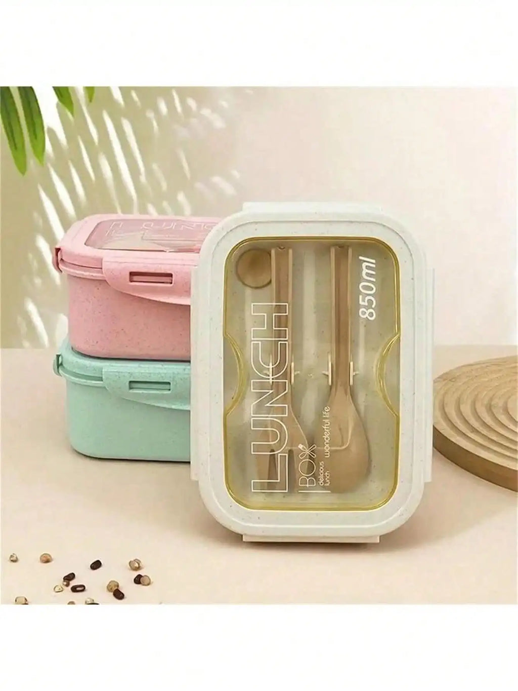 Lunch Box Two Compartments Built-in Cutlery Reusable Microwave Heated Qme