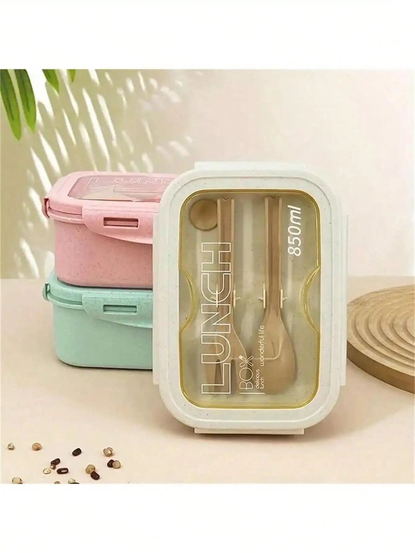 Lunch Box Two Compartments Built-in Cutlery Reusable Microwave Heated Qme