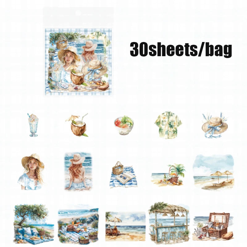 30 Sheets/Pack Cute Girls Daily Life Stickers for Journal Scrapbooking DIY Notebook Decoration Office School Stationery Craft Qme 2