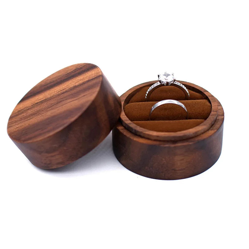 Hot Sale Solid Wood Jewelry Organizer (Black Walnut) - Jewelry Display for Earrings Couples Rings Jewelry Case Valentine Gift Qme Round Brown Double